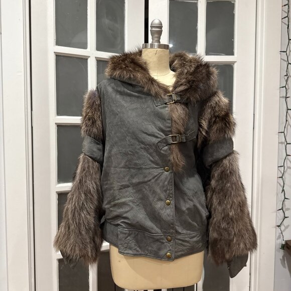 One Of A Kind Made In USA Vintage Fox Fur Jacket Silver Leather Wolverine M/L